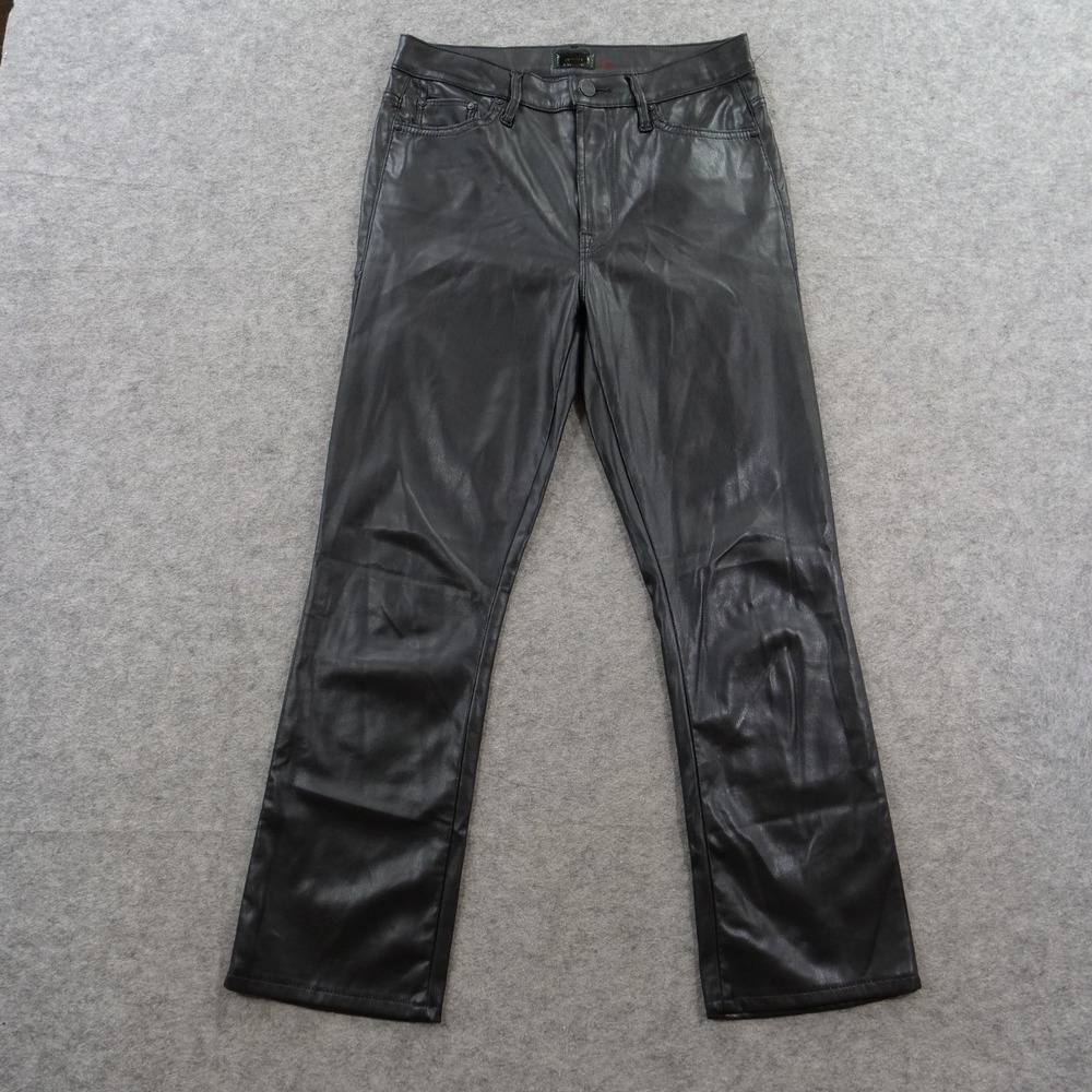 Mother Pants Womens 28 Black The Insider Ankle Faux Leather Wax On Zip Fly